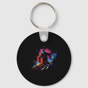 Wintersports Alpine Paint Splash Skier Snow Ski Bo Key Ring