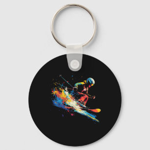 Wintersports Alpine Paint Splash Skier Snow Ski Bo Key Ring