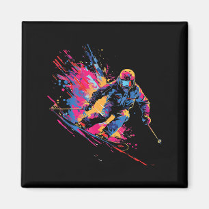 Wintersports Alpine Paint Splash Skier Snow Ski Bo Magnet