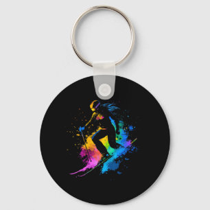 Wintersports Alpine Paint Splash Skier Snow Ski Gi Key Ring