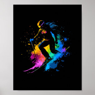 Wintersports Alpine Paint Splash Skier Snow Ski Gi Poster