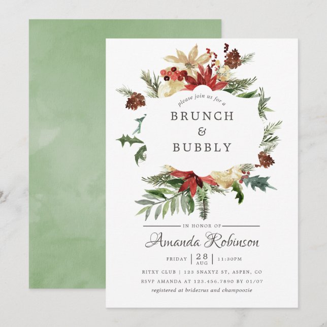 Wintertide Woodland Christmas Brunch and Bubbly Invitation (Front/Back)