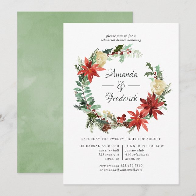 Wintertide Woodland Christmas Rehearsal Dinner Invitation (Front/Back)