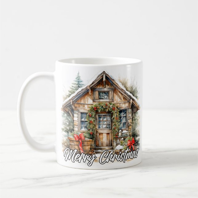 Wintertime Happy Holidays Country Cottage Coffee Mug (Left)