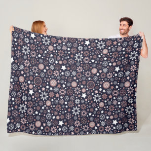 Wintertime pink gold metallic snowflakes fleece blanket