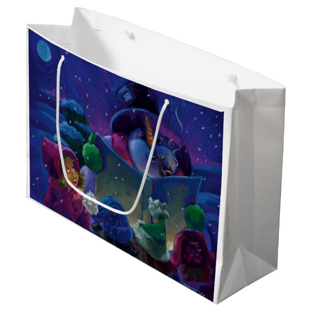 Wintertime Reading Painting Large Gift Bag (Front Angled)