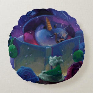 Wintertime Reading Painting Round Cushion