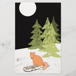 Wintertime- Sledding Fox - Illustration Stationery