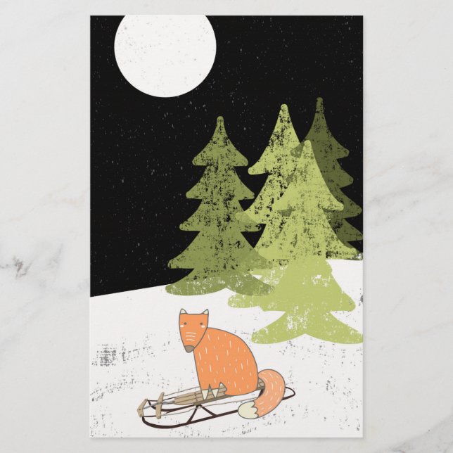 Wintertime- Sledding  Fox - Illustration Stationery (Front)