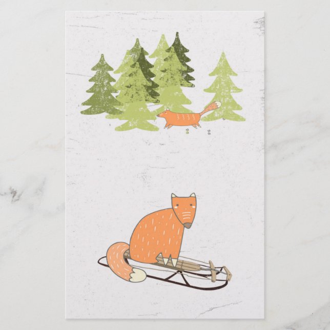 Wintertime- Sledding  Fox - Illustration Stationery (Front)