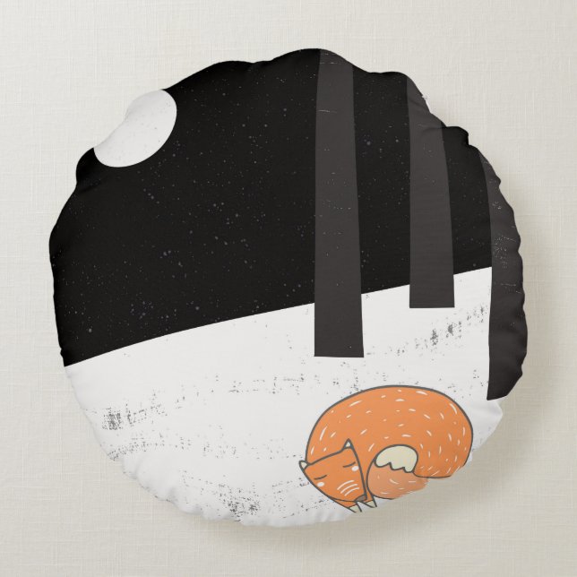 Wintertime- Sleeping Fox - Illustration Round Cushion (Back)