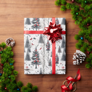 Wintery Background Of Trees And Cardinal Wrapping Paper