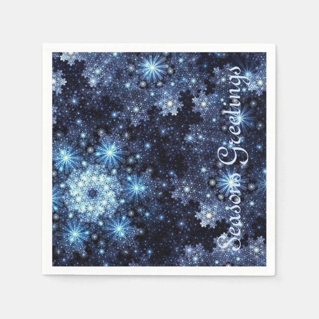 Wintery Blue Snowflake Pattern Napkins (Front)