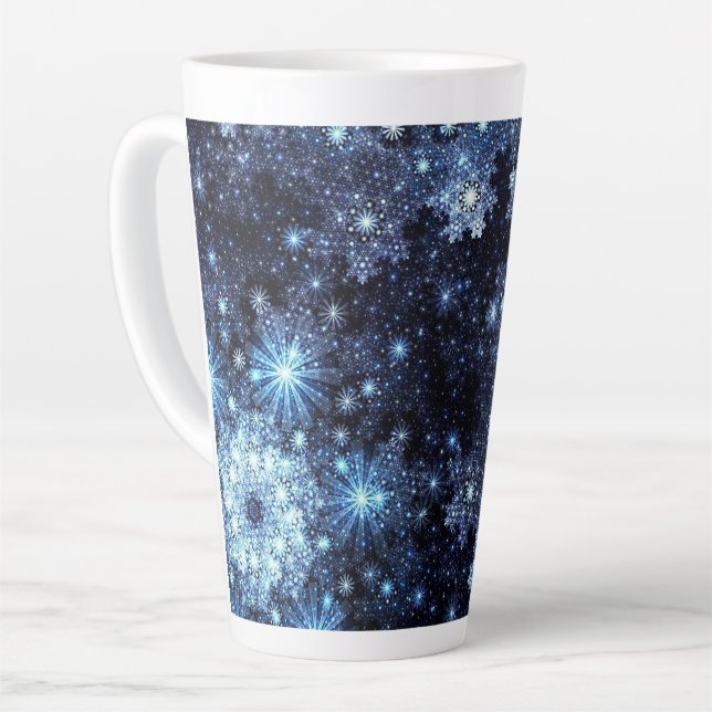 Wintery Blue Snowflakes Latte Mug (Left Angle)