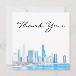 Wintery Chicago Skyline Thank You Card