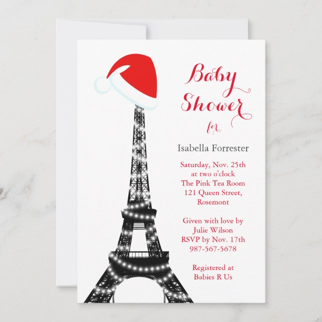 Wintery Eiffel Tower Baby Shower Invitation (Front)