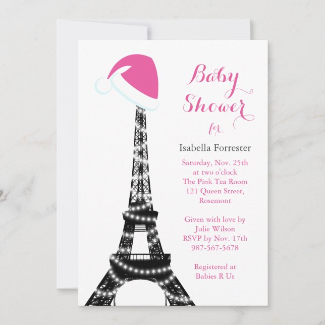 Wintery Eiffel Tower Baby Shower Invitation (Front)