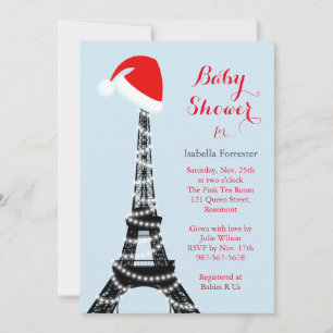 Wintery Eiffel Tower Baby Shower Invitation - blue