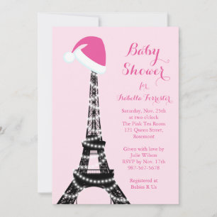 Wintery Eiffel Tower Baby Shower Invitation - pink