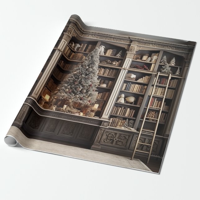 Wintery Elegant Library Wrapping Paper (Unrolled)