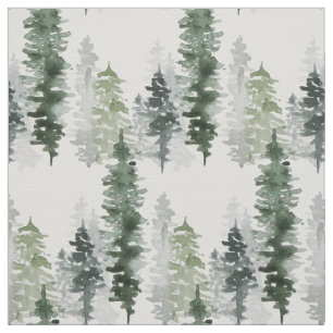 Wintery Evergreen Forest Of Trees Watercolor Fabric