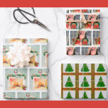 Wintery Festive Cheerful Fireplace Tree Christmas Wrapping Paper Sheet<br><div class="desc">Such a fun grouping -- the wonderful fireplace scene with stockings and candles burning and cheerful gifts on the side; the lovely tree in it's elegant frame; and then the festive geese -- all decked out with a wreath and bow in the snow-covered forest. Have fun wrapping! Should you have...</div>