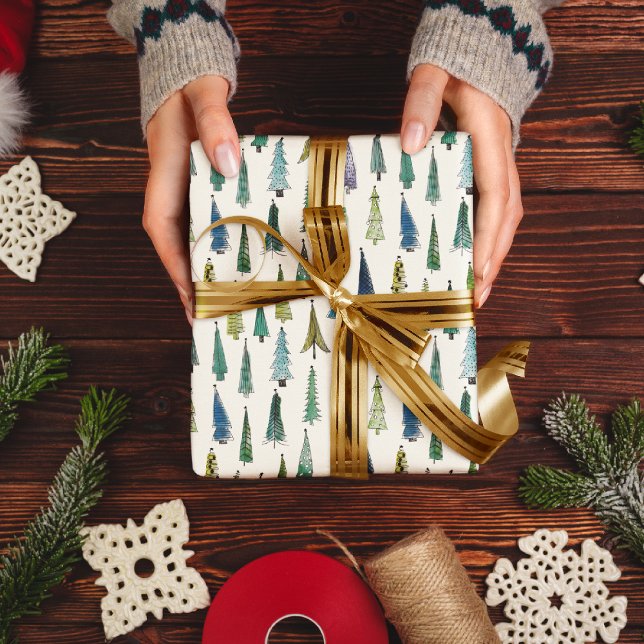 Wintery Green Christmas Tree Holiday Wrapping Paper Sheet (Creator Uploaded)