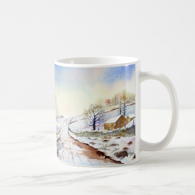 Wintery Lane Watercolor Landscape Painting Coffee Mug (Right)