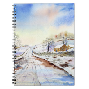 Wintery Lane Watercolor Landscape Painting Notebook