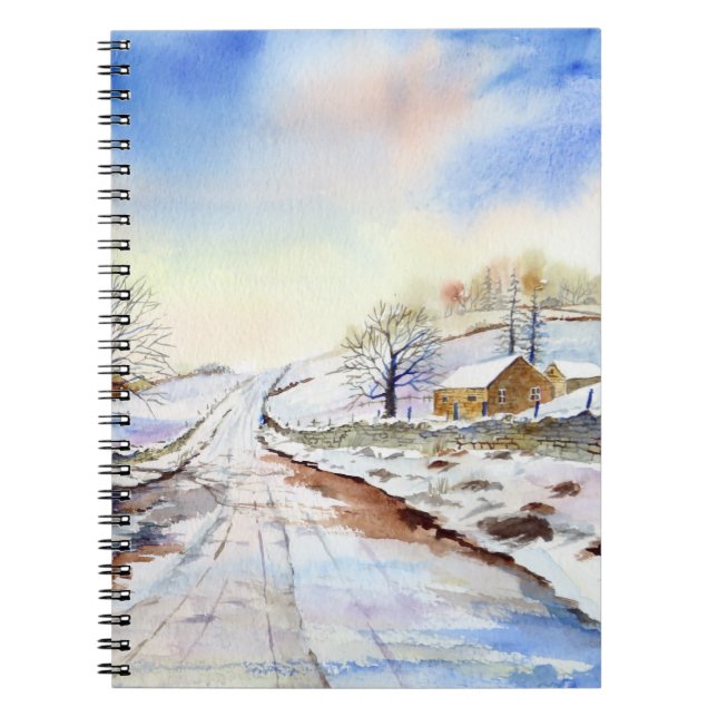 Wintery Lane Watercolor Landscape Painting Notebook (Front)