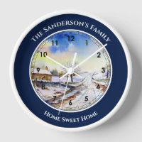 Wintery Lane Watercolor with Roman Numbers Large C