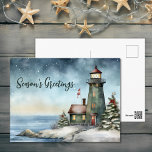 Wintery Lighthouse Season's Greetings Christmas Holiday Postcard<br><div class="desc">Celebrate the season with our Wintery Lighthouse Season's Greetings Christmas Holiday Postcard. The watercolor design captures the charm of a wintertime lighthouse scene,  radiating warmth and nostalgia.</div>