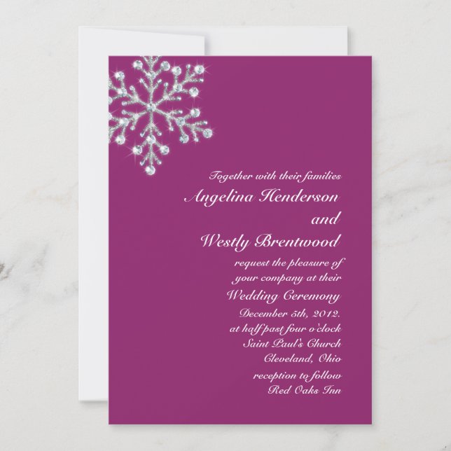 Wintery Magenta Wedding Invitation (Front)