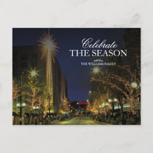 Wintery Night in Downtown Seattle Holiday Postcard