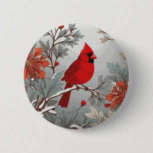 Wintery Red Cardinal Bird  6 Cm Round Badge