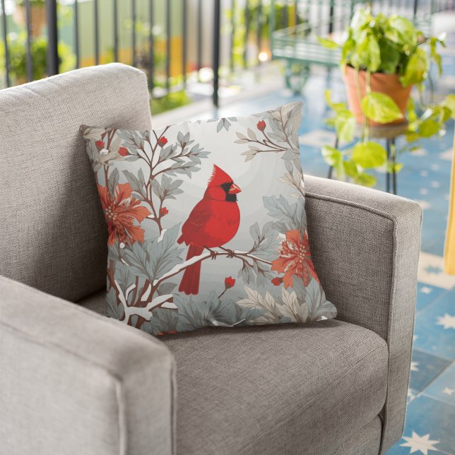 Wintery Red Cardinal Bird  Cushion (Creator Uploaded)