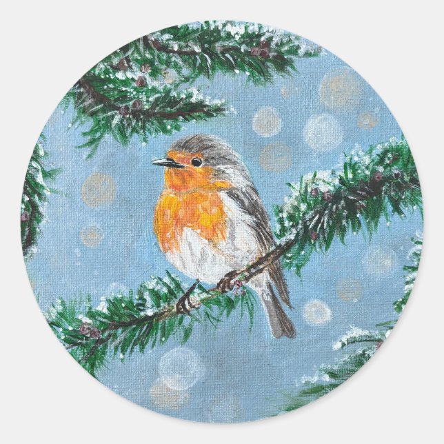 Wintery Robin Christmas Stickers (Front)