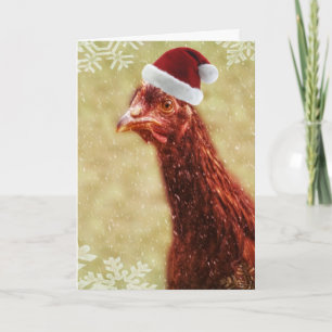 Wintery Snowflake Santa Hat Chicken Holiday Card