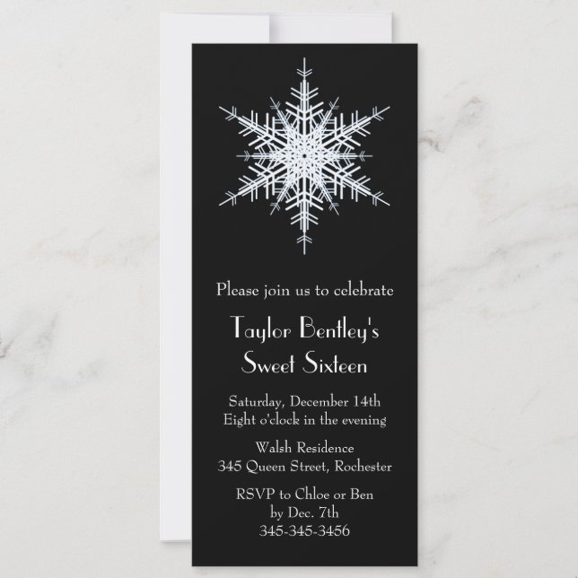 Wintery Sweet Sixteen Birthday Invitation black (Front)