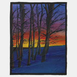 Wintery Woods at Sunset 60x80"large Fleece Blanket