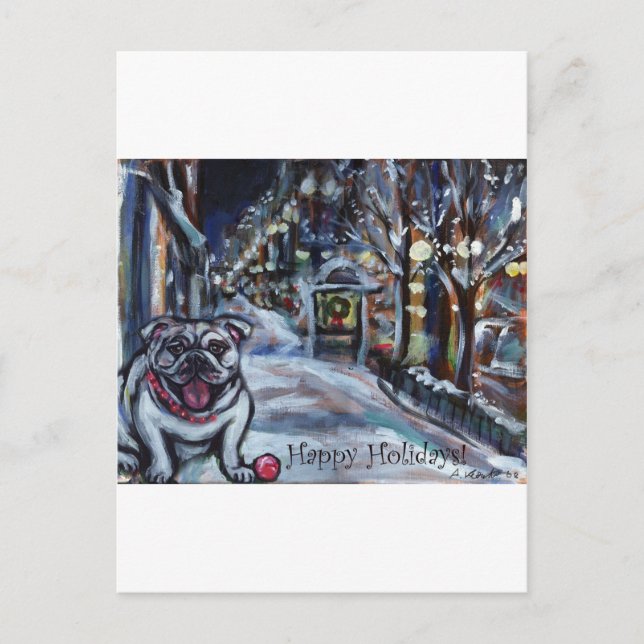Wintry Bulldog xmas scene Holiday Postcard (Front)