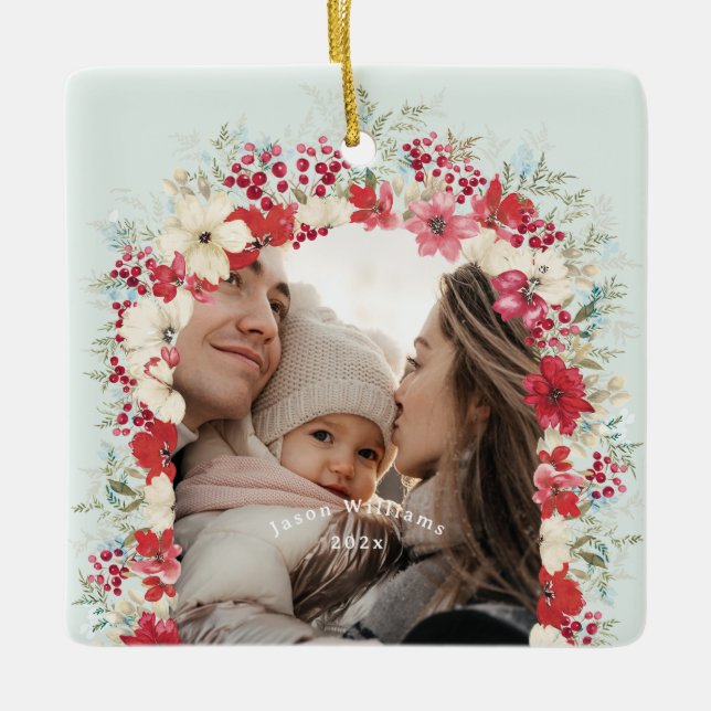 wintry christmas holidays 2 photo 1st christmas ceramic ornament (Front)