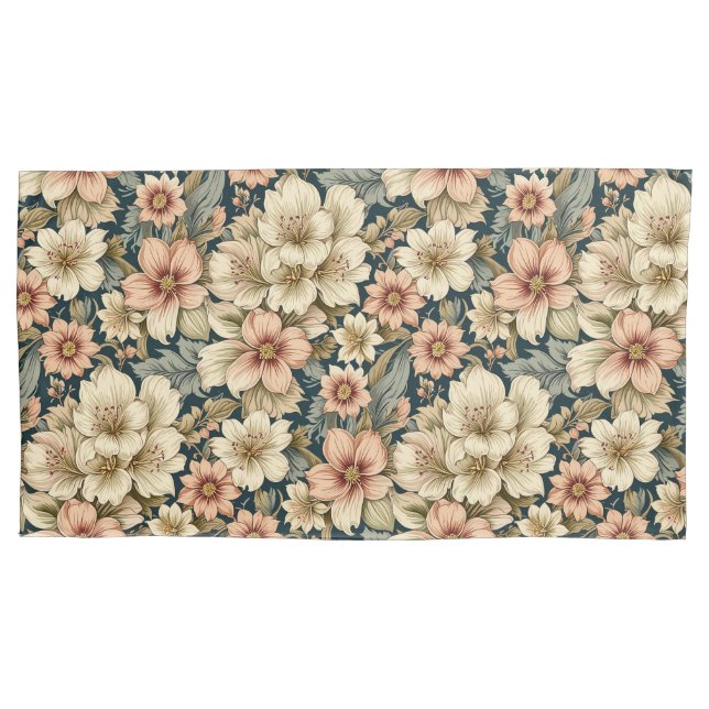 Wintry Floral Azaleas and Rose Pillowcase (Front)