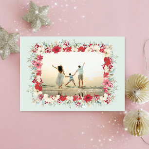 wintry poinsettia christmas botanical photo frame holiday card