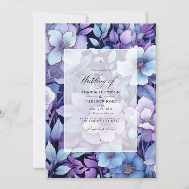 Wintry Purple Floral Wedding Invitation (Front)