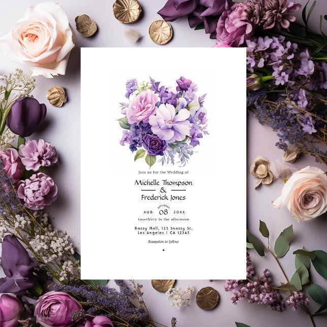 Wintry Purple Floral Wedding Invitation (Creator Uploaded)