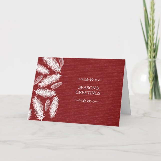 Wintry Red Pinecone Christmas Holiday Corporate Card (Front)