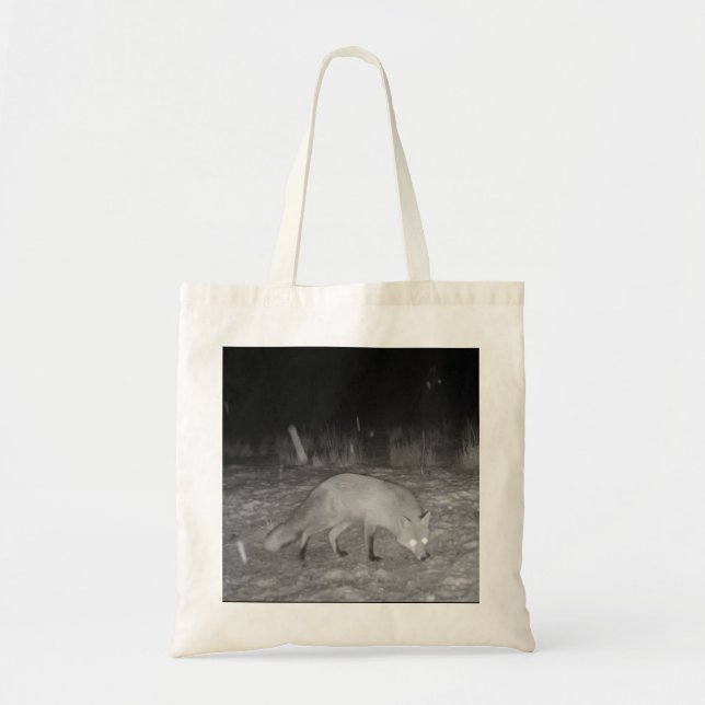 Wintry Scene Fox in Falling Snow Wildlife Art Tote Bag (Front)
