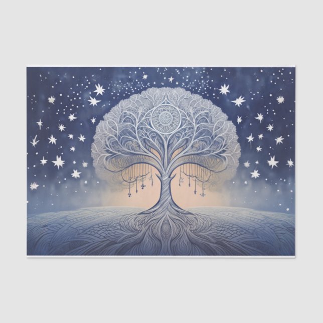 Wintry Tree of Life, Frosty Stars and Spirits Tissue Paper (Front)