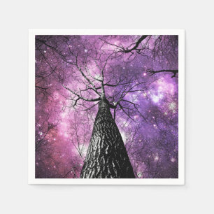 Wintry Trees Purple Pink Galaxy Skies Napkin